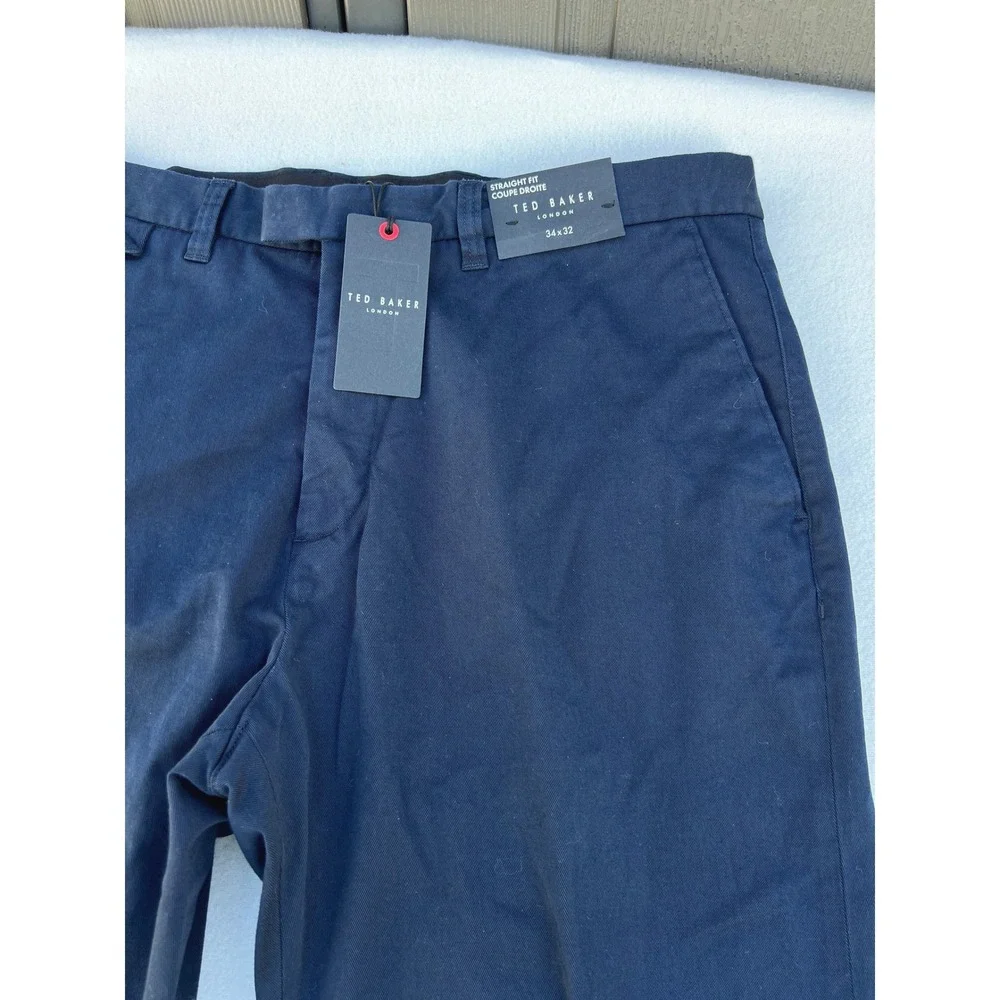 Ted Baker London Men Navy Blue Straight Fit‎ Chinos Trousers Pants 34W 32L
